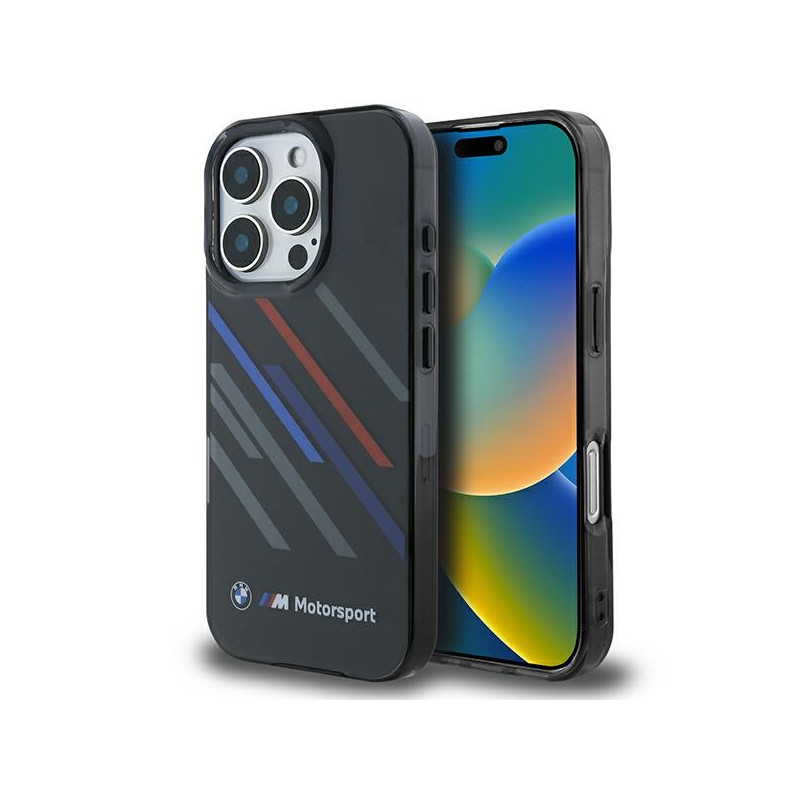 BMW Motosport IML Random Stripes dėklas iPhone 16 Pro Max - juodas