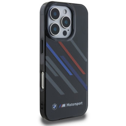 BMW Motosport IML Random Stripes dėklas iPhone 16 Pro Max - juodas