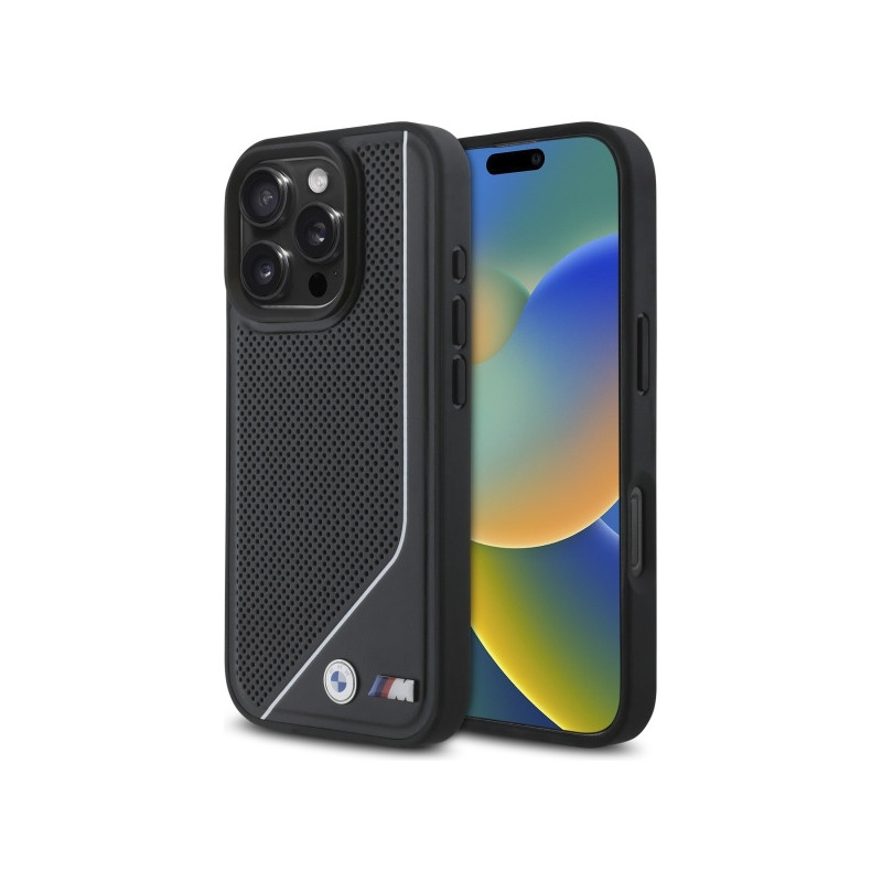 BMW M Perforated Twisted Line MagSafe dėklas iPhone 16 Pro - juodas