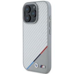 BMW M Carbon Tricolor Line MagSafe dėklas iPhone 16 Pro - pilkas