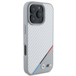 BMW M Carbon Tricolor Line MagSafe dėklas iPhone 16 Pro - pilkas