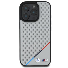 BMW M Perforated Tricolor Line MagSafe dėklas iPhone 16 Pro - pilkas