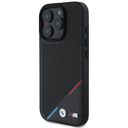 BMW M Perforated Tricolor Line MagSafe dėklas iPhone 16 Pro - juodas