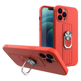 Ring Case silikoninis dėklas su pirštų laikikliu ir stovu iPhone 13 Pro raudonas