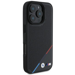 BMW M Perforated Tricolor Line MagSafe dėklas iPhone 16 Pro - juodas
