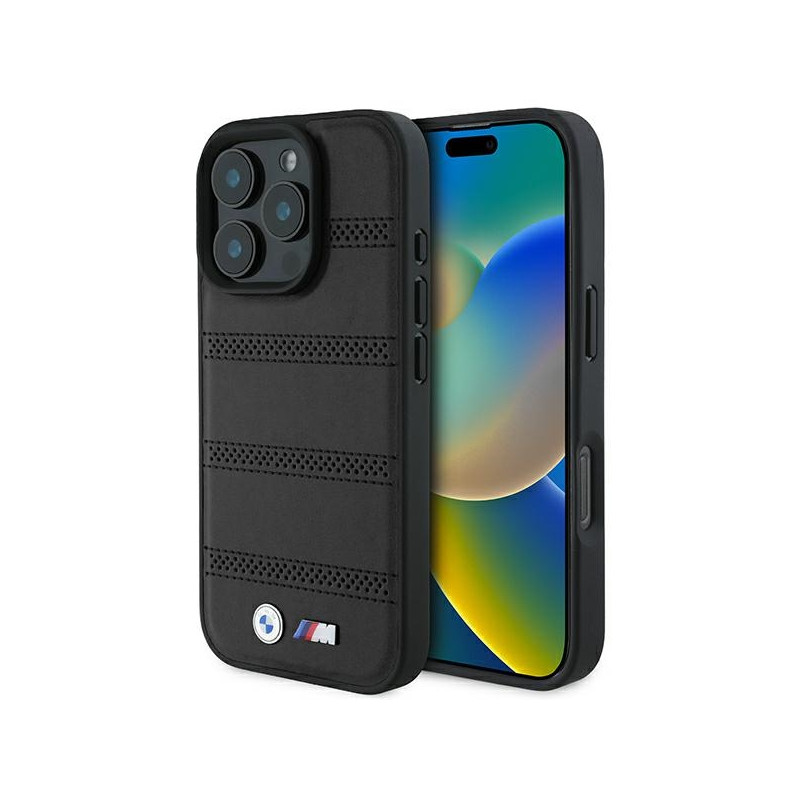 BMW M perforuota ir susiūta linija MagSafe dėklas iPhone 16 Pro - juodas