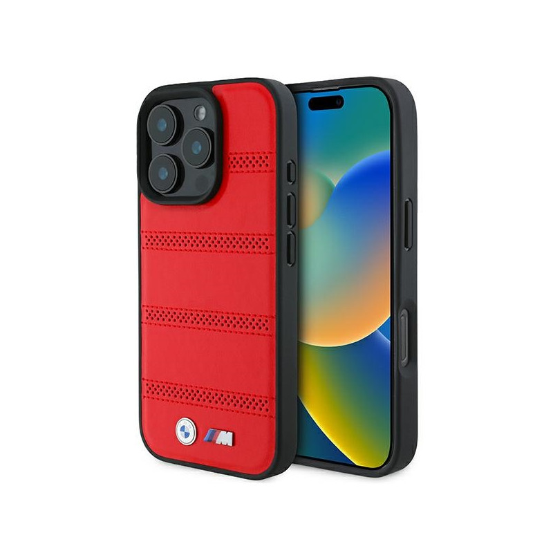 BMW M perforuota ir susiūta linija MagSafe dėklas iPhone 16 Pro - raudonas
