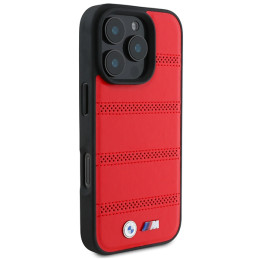 BMW M perforuota ir susiūta linija MagSafe dėklas iPhone 16 Pro - raudonas