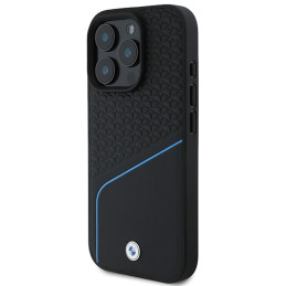 BMW Signature Leather Textured & Line MagSafe dėklas iPhone 16 Pro - juodas