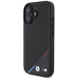 BMW M Perforated Tricolor Line MagSafe dėklas iPhone 16 Plus - juodas