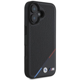 BMW M Perforated Tricolor Line MagSafe dėklas iPhone 16 Plus - juodas