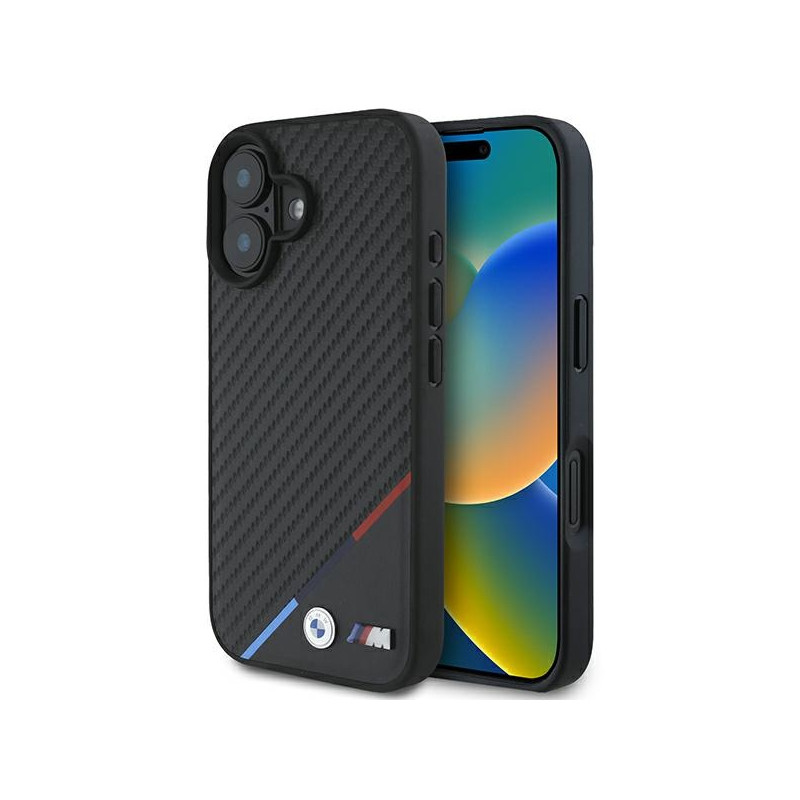 BMW M Carbon Tricolor Line MagSafe dėklas iPhone 16 - juodas