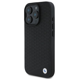 BMW Signature Leather Diamond Metal Logo MagSafe dėklas iPhone 16 Pro Max - juodas