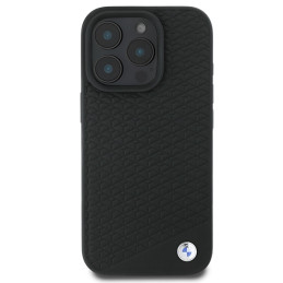 BMW Signature Leather Diamond Metal Logo MagSafe dėklas iPhone 16 Pro Max - juodas