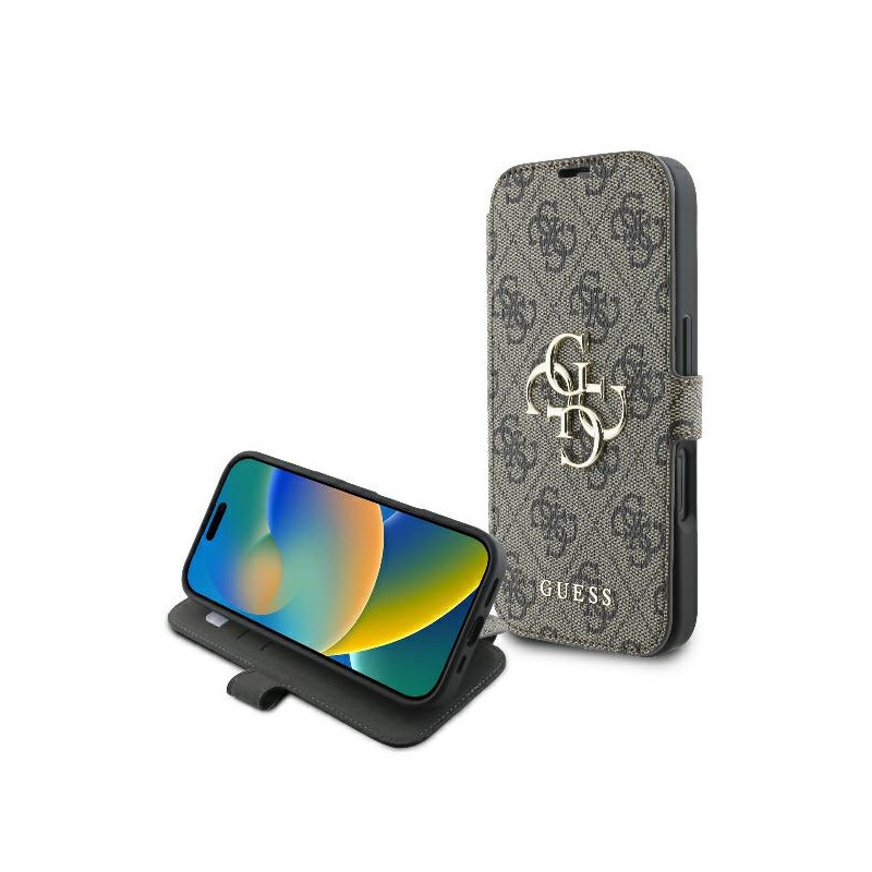 Guess 4G Metal Logo dėklas iPhone 16 - rudas