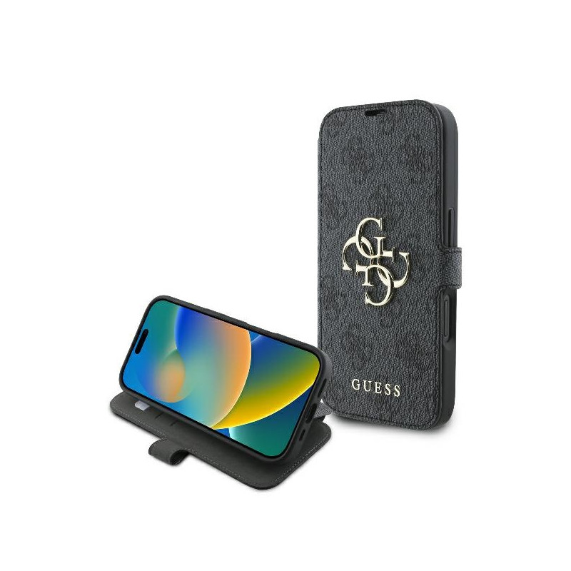 Guess 4G Metal Logo dėklas iPhone 16 - juodas