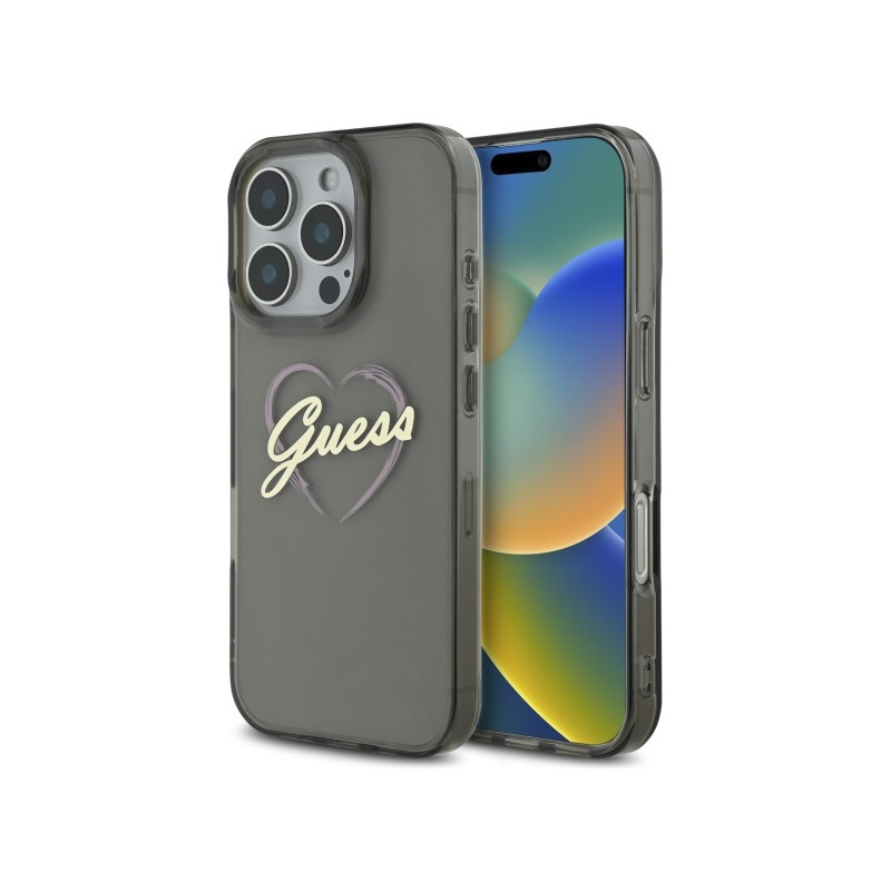 Guess IML Heart dėklas iPhone 16 Pro - juodas