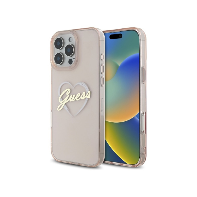 Guess IML Heart dėklas iPhone 16 Pro - rožinis