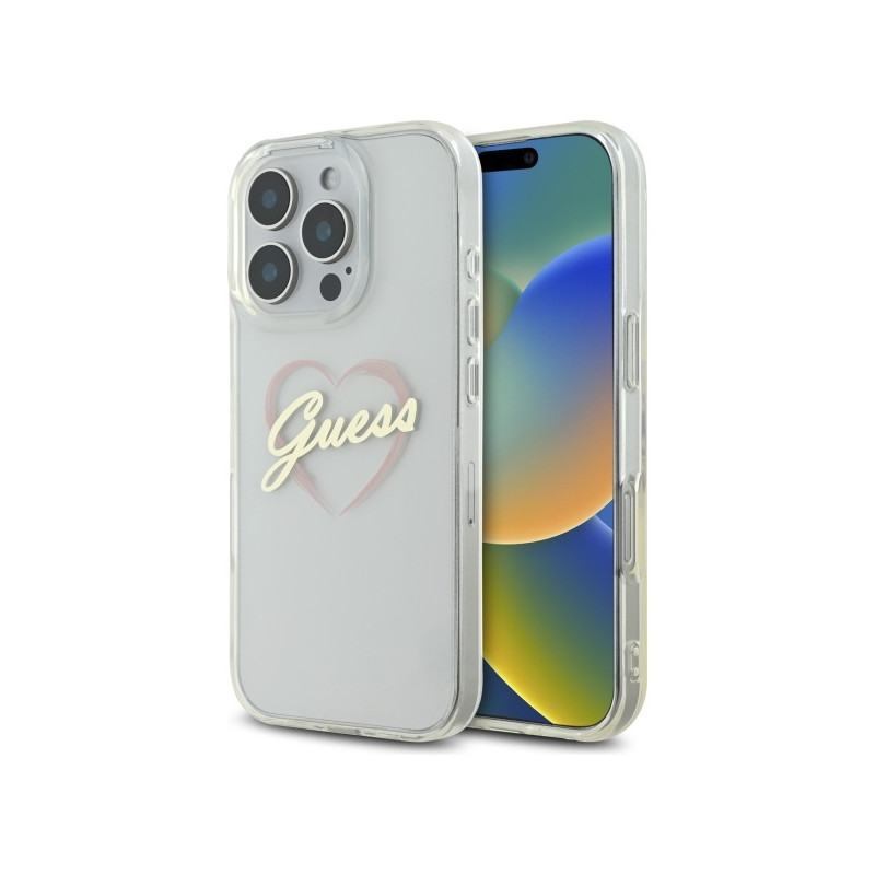 Guess IML Heart dėklas iPhone 16 Pro - skaidrus