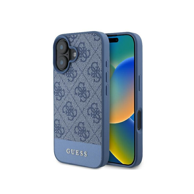 Guess 4G Bottom Stripe dėklas iPhone 16 - mėlynas