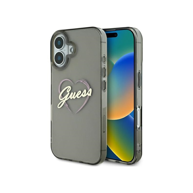 Guess IML Heart dėklas iPhone 16 - juodas