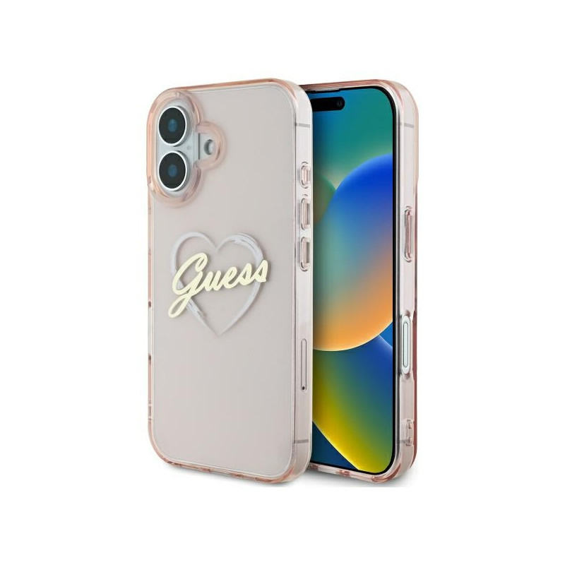 Guess IML Heart dėklas iPhone 16 - rožinis