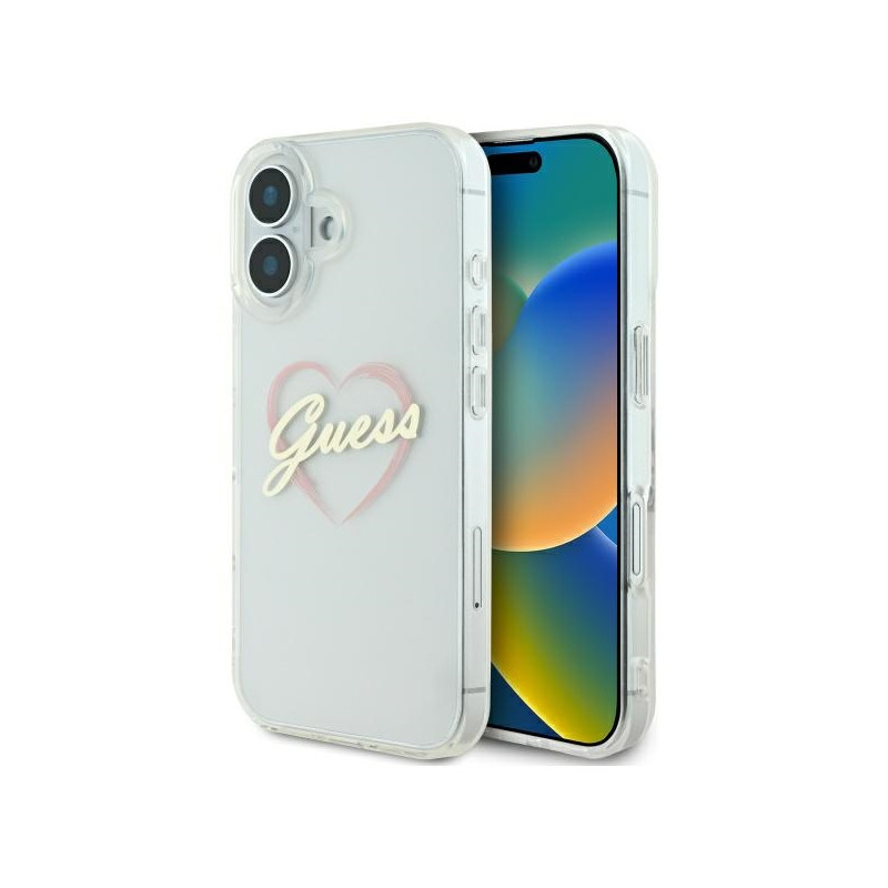 Guess IML Heart dėklas iPhone 16 - skaidrus