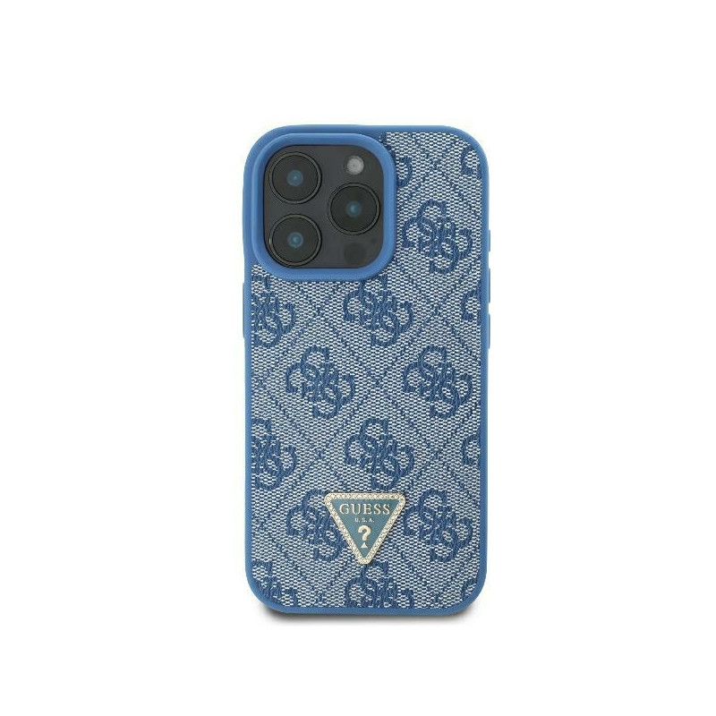 Guess Leather Metal Logo Strass Crossbody dėklas, skirtas iPhone 16 - mėlynas
