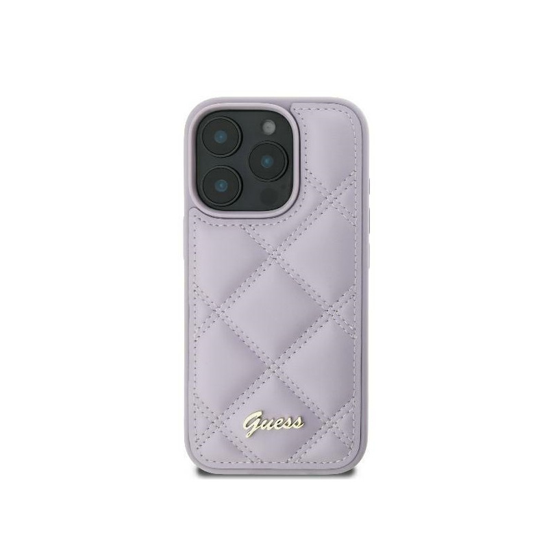 Guess Quilted Metal Logo dėklas, skirtas iPhone 16 - šviesiai violetinė