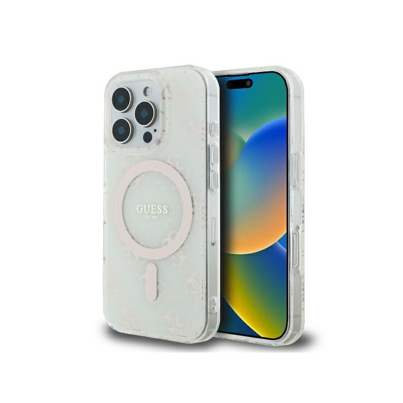Guess IML 4G Background MagSafe dėklas iPhone 16 Pro - baltas