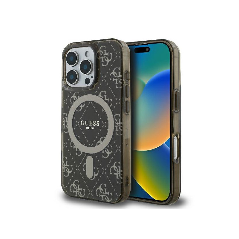 Guess IML 4G Background MagSafe dėklas iPhone 16 Pro - rudas