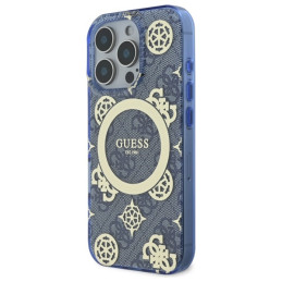 Guess IML Peony On 4G Background MagSafe dėklas iPhone 16 Pro - mėlynas