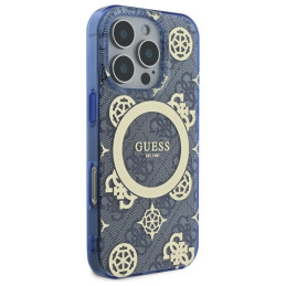 Guess IML Peony On 4G Background MagSafe dėklas iPhone 16 Pro - mėlynas