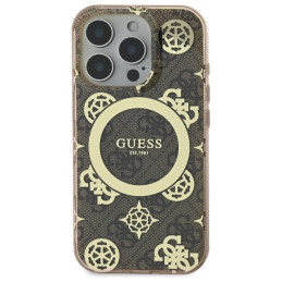 Guess IML Peony On 4G Background MagSafe dėklas, skirtas iPhone 16 Pro - rudas