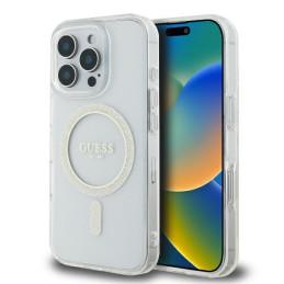 Guess GUHMP16LHFGERET iPhone 16 Pro 6,3" permatomas kietas dėklas IML Glitter Circle MagSafe