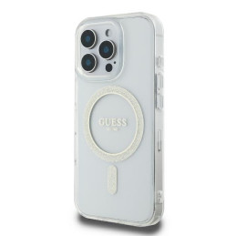 Guess GUHMP16LHFGERET iPhone 16 Pro 6,3" permatomas kietas dėklas IML Glitter Circle MagSafe