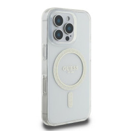 Guess GUHMP16LHFGERET iPhone 16 Pro 6,3" permatomas kietas dėklas IML Glitter Circle MagSafe