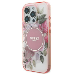 Guess IML Flower & Tonal Circle MagSafe dėklas iPhone 16 Pro - rožinis