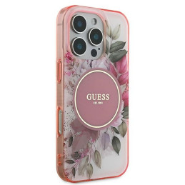 Guess IML Flower & Tonal Circle MagSafe dėklas iPhone 16 Pro - rožinis