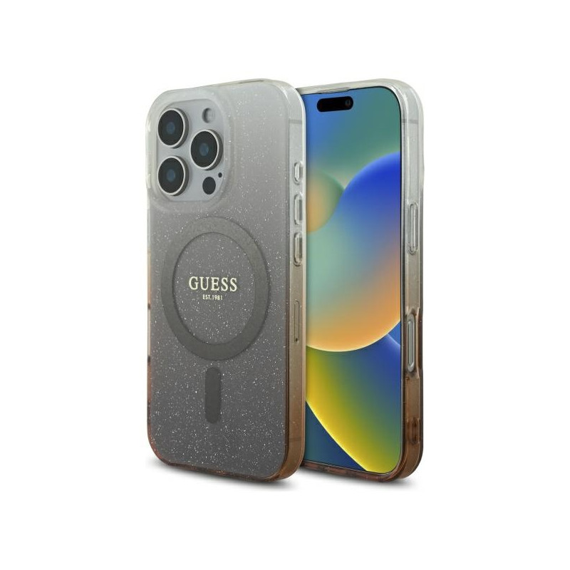 Guess IML Glitter Gradient MagSafe dėklas iPhone 16 Pro - rudas