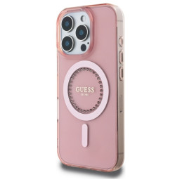Guess IML Rhinestones MagSafe dėklas iPhone 16 Pro - rožinis
