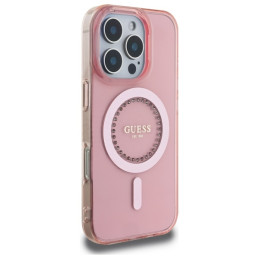Guess IML Rhinestones MagSafe dėklas iPhone 16 Pro - rožinis