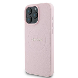 Guess Grained Ring MagSafe dėklas iPhone 16 Pro - rožinis