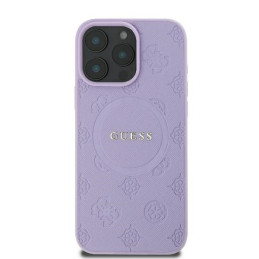 Guess Saffiano Peony Classic Logo MagSafe dėklas, skirtas iPhone 16 Pro - violetinė