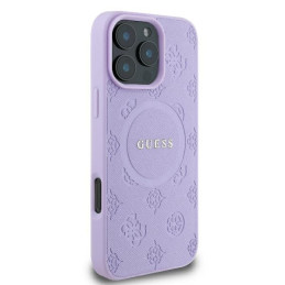 Guess Saffiano Peony Classic Logo MagSafe dėklas, skirtas iPhone 16 Pro - violetinė
