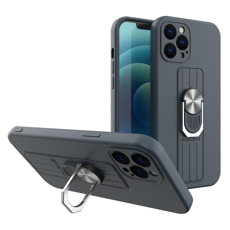 Ring Case silikoninis dėklas su pirštų laikikliu ir stovu Samsung Galaxy A42 5G tamsiai mėlynai