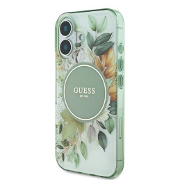 Guess IML Flower & Tonal Circle MagSafe dėklas iPhone 16 Plus - žalias