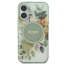 Guess IML Flower & Tonal Circle MagSafe dėklas iPhone 16 Plus - žalias