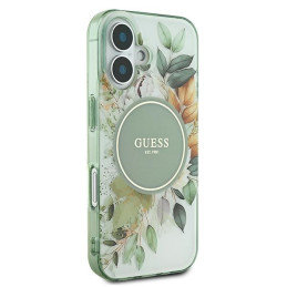 Guess IML Flower & Tonal Circle MagSafe dėklas iPhone 16 Plus - žalias