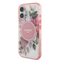 Guess IML Flower & Tonal Circle MagSafe dėklas iPhone 16 Plus - rožinis